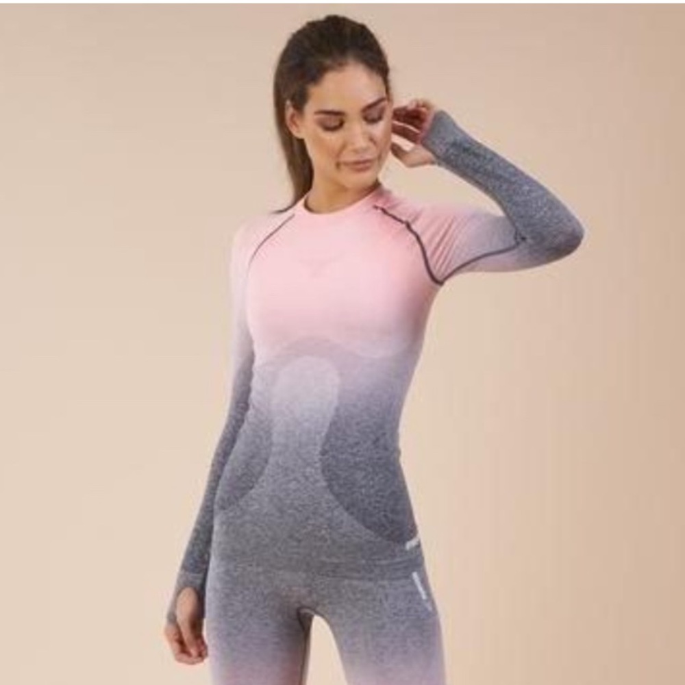 Gymshark Pink and Gray Ombre Long Sleeve Seamless Top XS